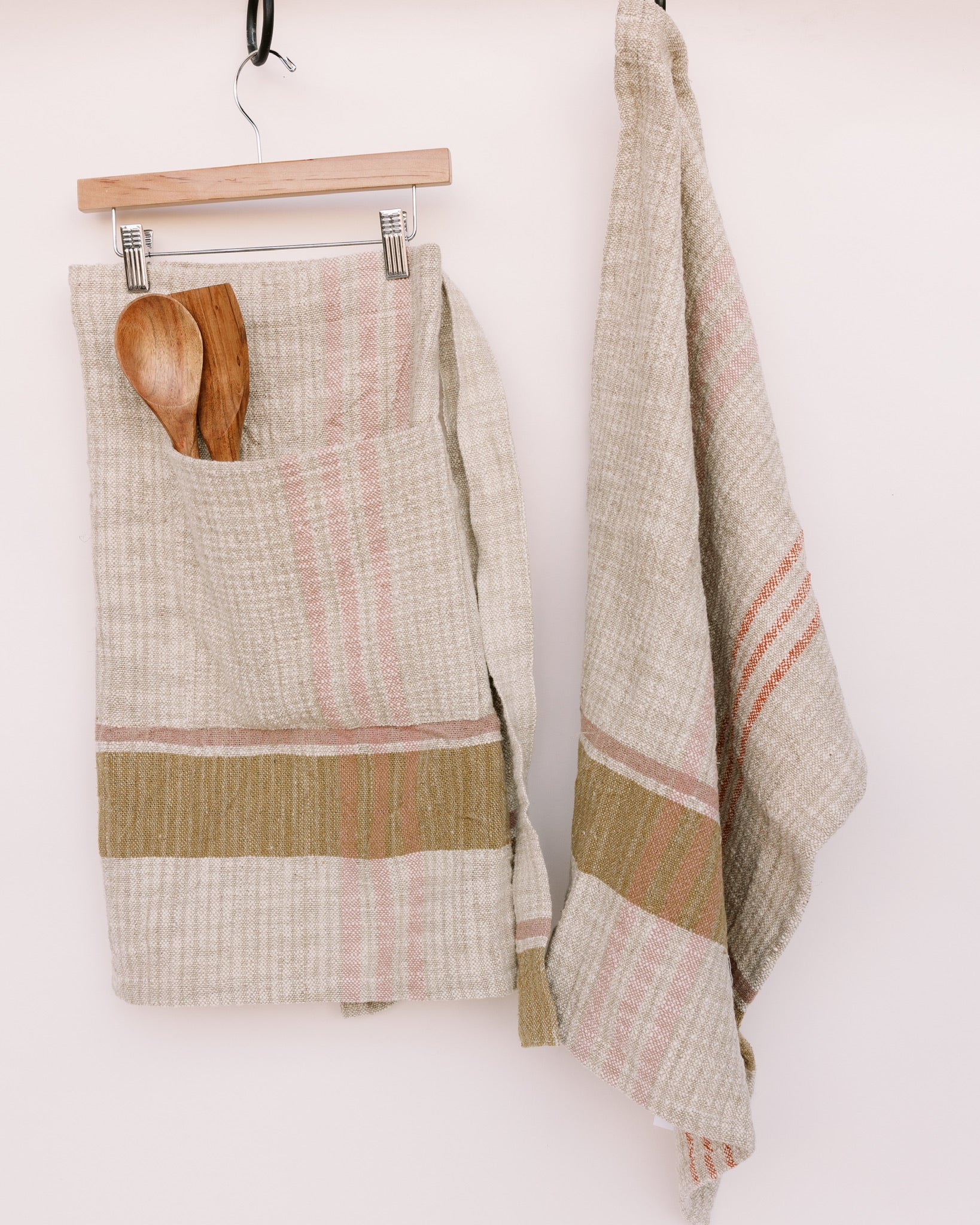 Woven Cotton and Linen Half Apron with Pocket