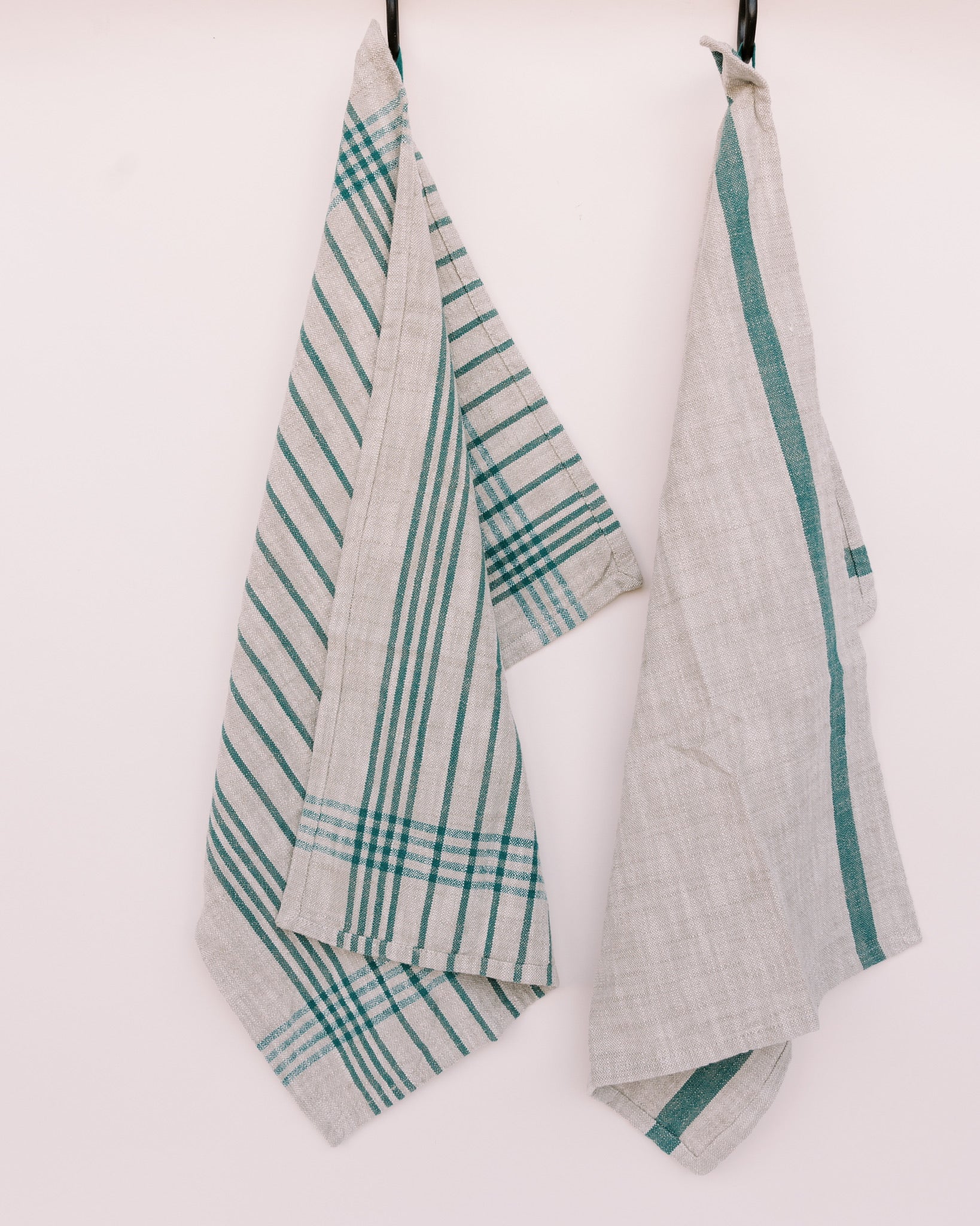 Prairie Woven Dishtowel- Natural Linen With Multiple Green Stripes