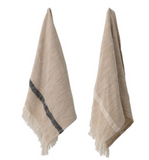 Woven Cotton Striped Tea Towel with Fringe